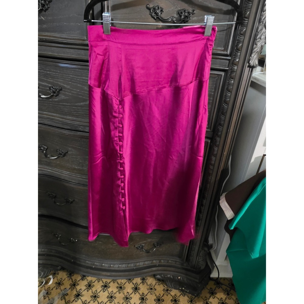 Allison New York Magenta Pink Satin Midi Skirt NWT XS Side Buttons High Waist